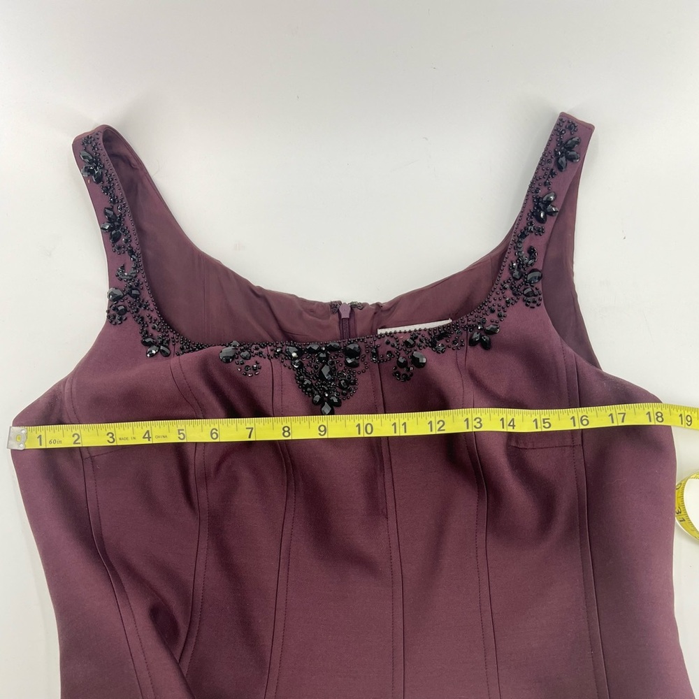Rickie Freeman Teri Jon Beaded Silk Burgundy Wine Full Length Evening Dress 12 - Picture 13 of 15